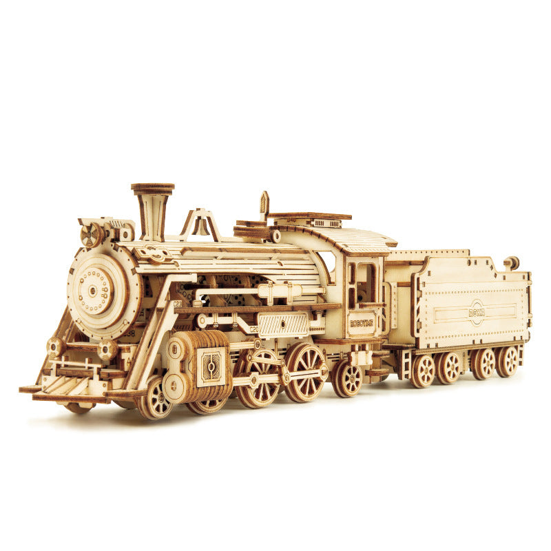 3D Wooden Puzzle Train Model DIY Wooden Train Toy Mechanical Train Model Kit Assembly Model Home Decoration Crafts.. - PaintedUSA