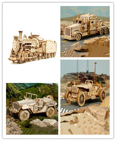 3D Wooden Puzzle Train Model DIY Wooden Train Toy Mechanical Train Model Kit Assembly Model Home Decoration Crafts.. - PaintedUSA