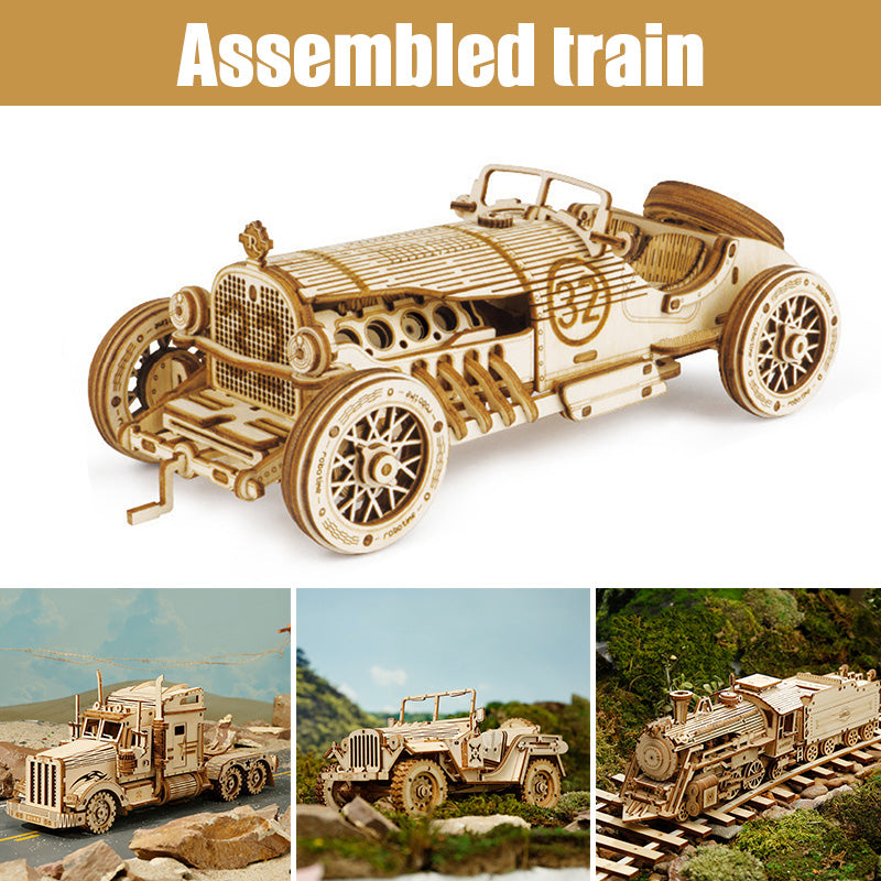 3D Wooden Puzzle Train Model DIY Wooden Train Toy Mechanical Train Model Kit Assembly Model Home Decoration Crafts.. - PaintedUSA