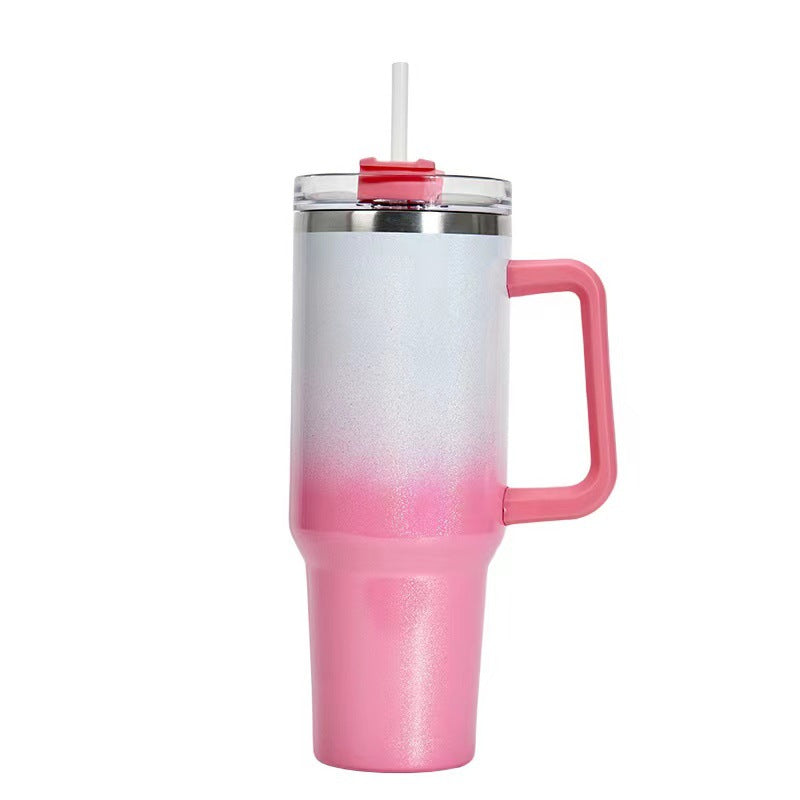 40oz Straw Coffee Insulation Cup With Handle Portable Car Stainless Steel Water Bottle LargeCapacity Travel BPA Free Thermal Mug - PaintedUSA