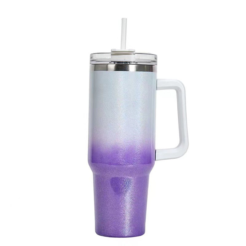 40oz Straw Coffee Insulation Cup With Handle Portable Car Stainless Steel Water Bottle LargeCapacity Travel BPA Free Thermal Mug - PaintedUSA