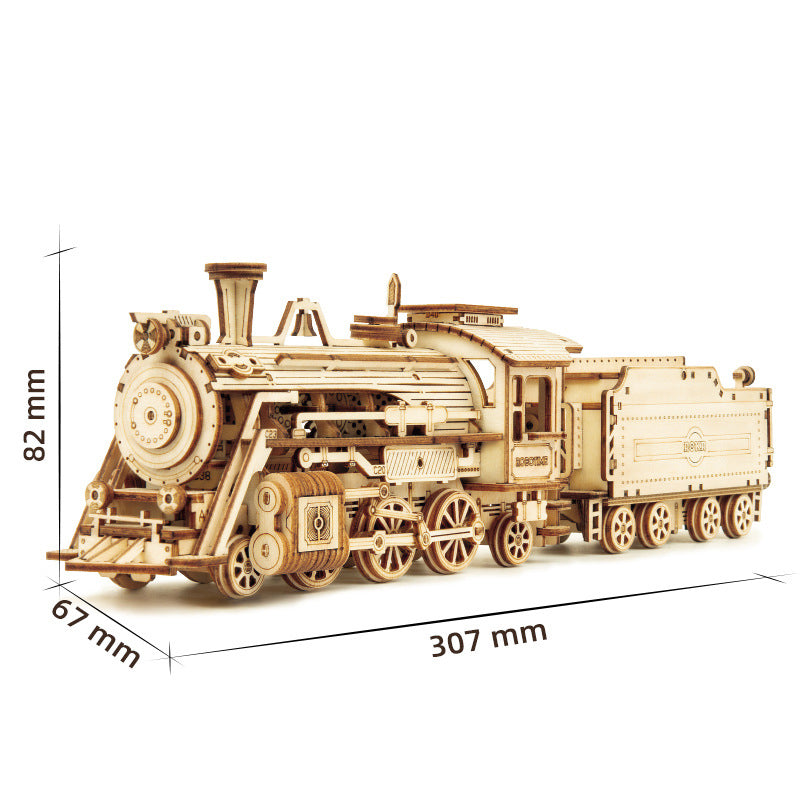 3D Wooden Puzzle Train Model DIY Wooden Train Toy Mechanical Train Model Kit Assembly Model Home Decoration Crafts.. - PaintedUSA