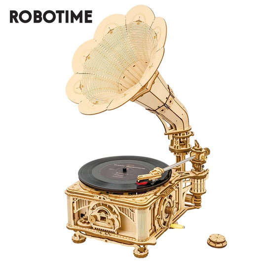 ROKR DIY Hand Crank Classic Gramophone Wooden Puzzle Model Building Kits Assembly Toy Gift For Children LKB01 - PaintedUSA