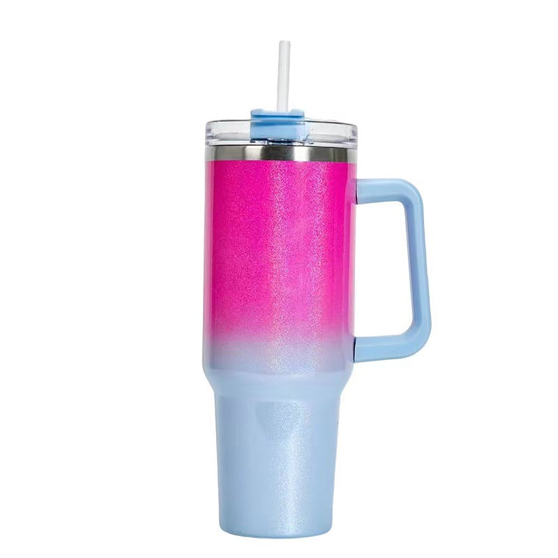 40oz Straw Coffee Insulation Cup With Handle Portable Car Stainless Steel Water Bottle LargeCapacity Travel BPA Free Thermal Mug - PaintedUSA